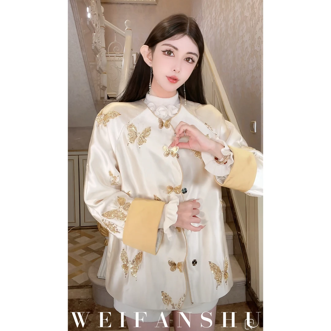 WEIFANSHU/魏凡舒【金蝶送福】早春新款蝴蝶亮片新中式重工时尚外套