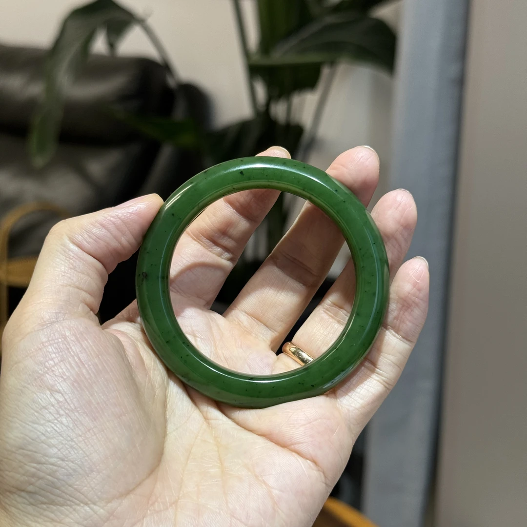 顽石阁老料碧玉阳绿手镯正圈平安女款多样圈口54mm