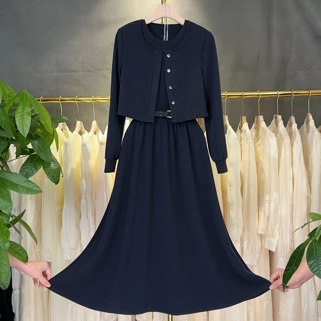 【RG5392】显瘦气质时尚百搭收腰中长款设计师休闲复古日常连衣裙