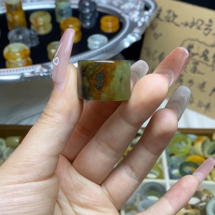 蛇纹石玉合金戒指14-16.5微瑕