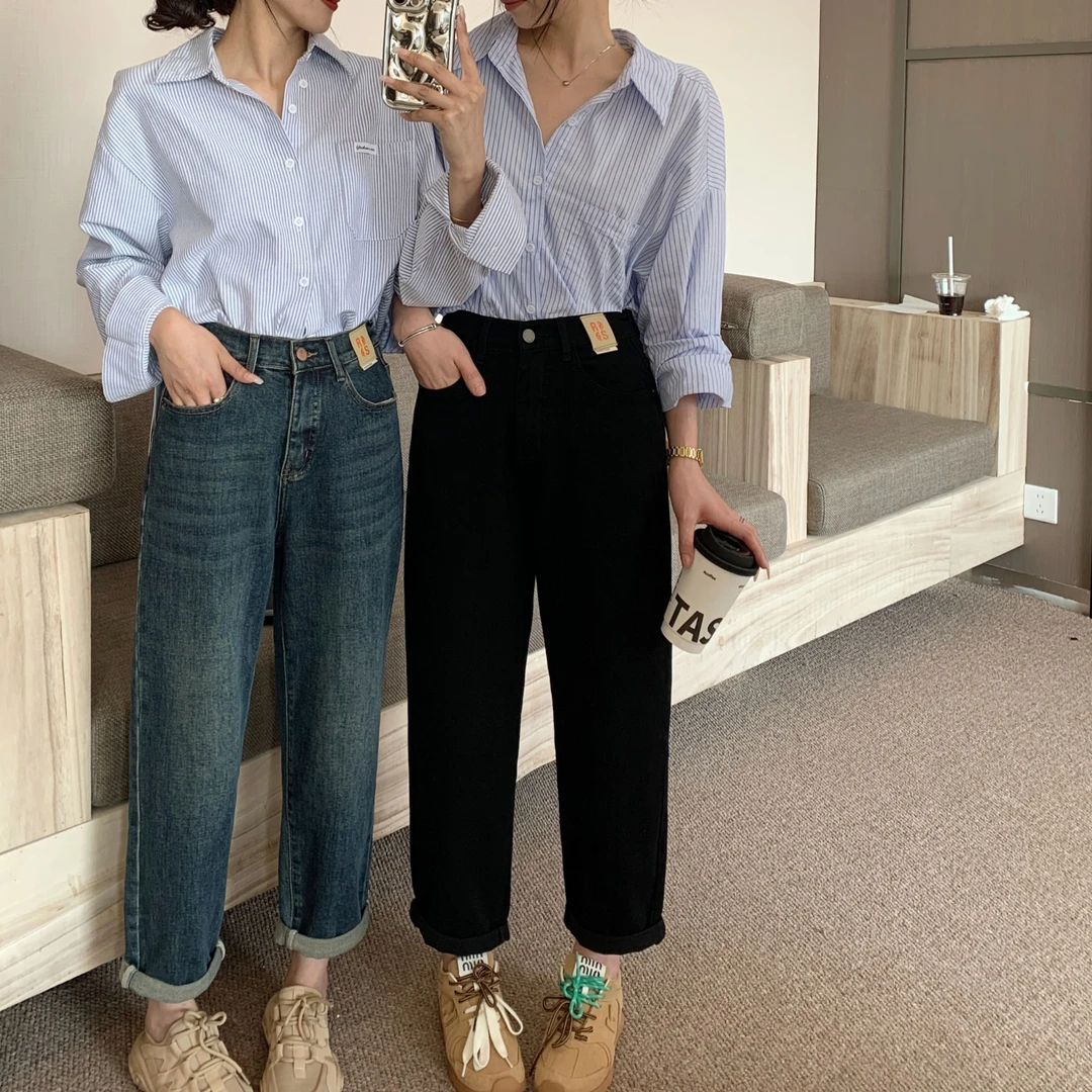 【燕子严选】春秋高腰大码哈伦弹力遮胯显瘦老爹牛仔裤53886