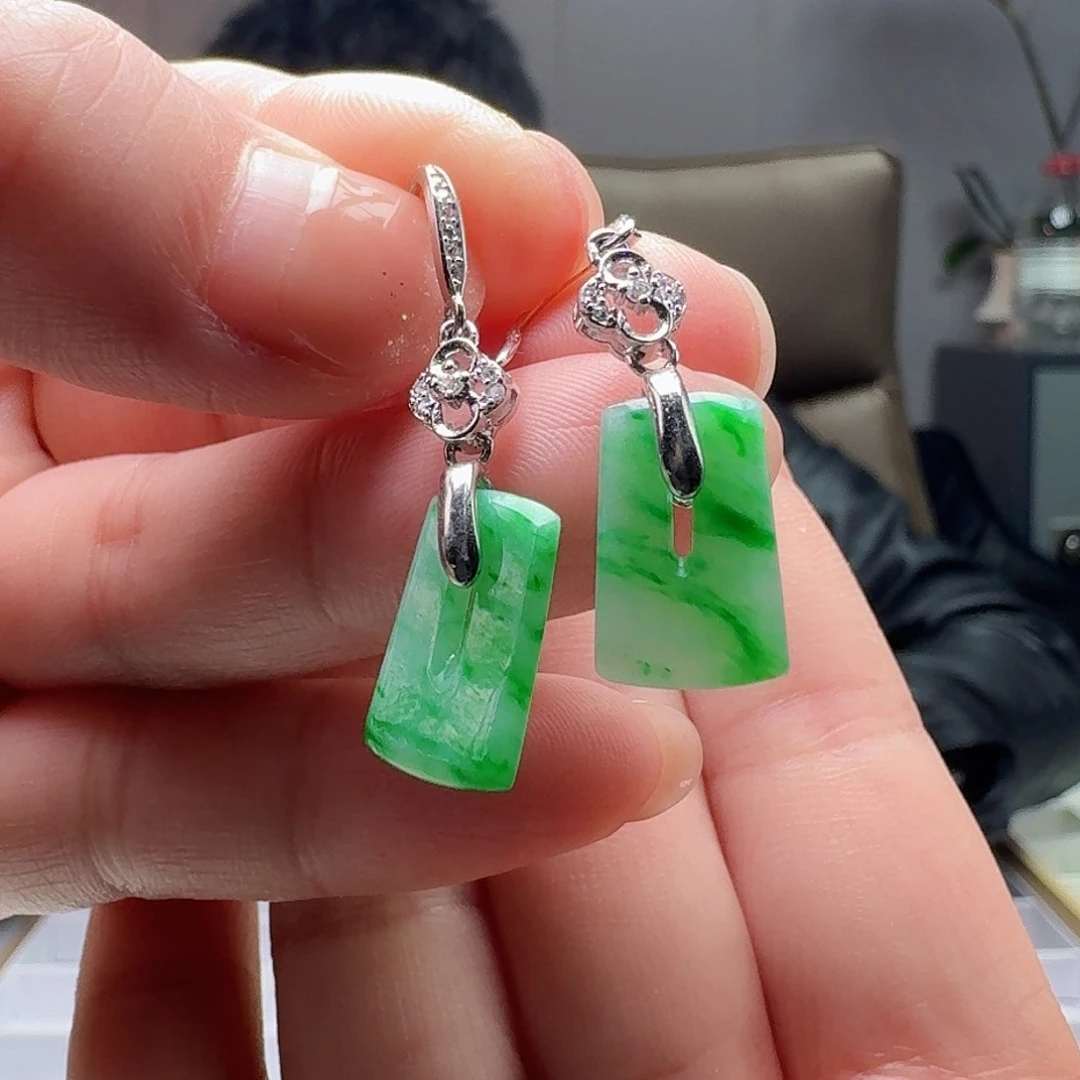 翡翠耳饰银S925镶嵌天然