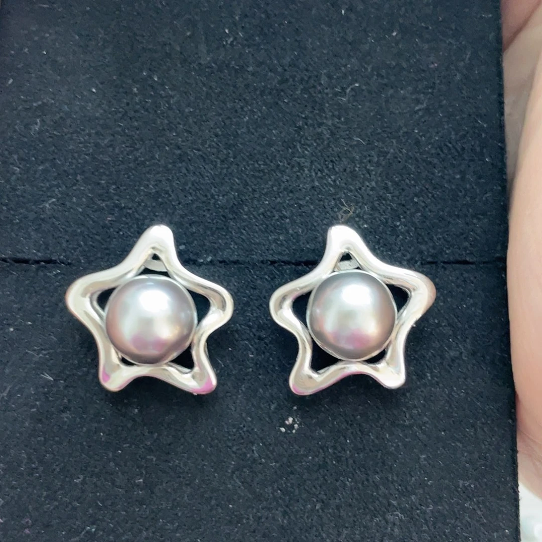 海水珍珠耳饰银S925镶嵌名****夏