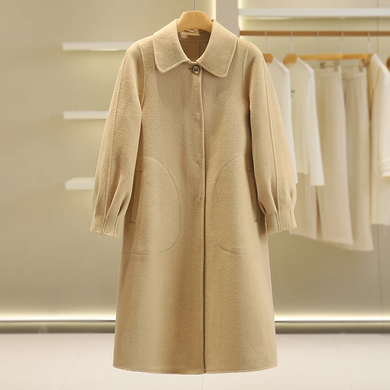 【伍莎-自营】韩系暗扣中长款双面呢外套#WYX48B013