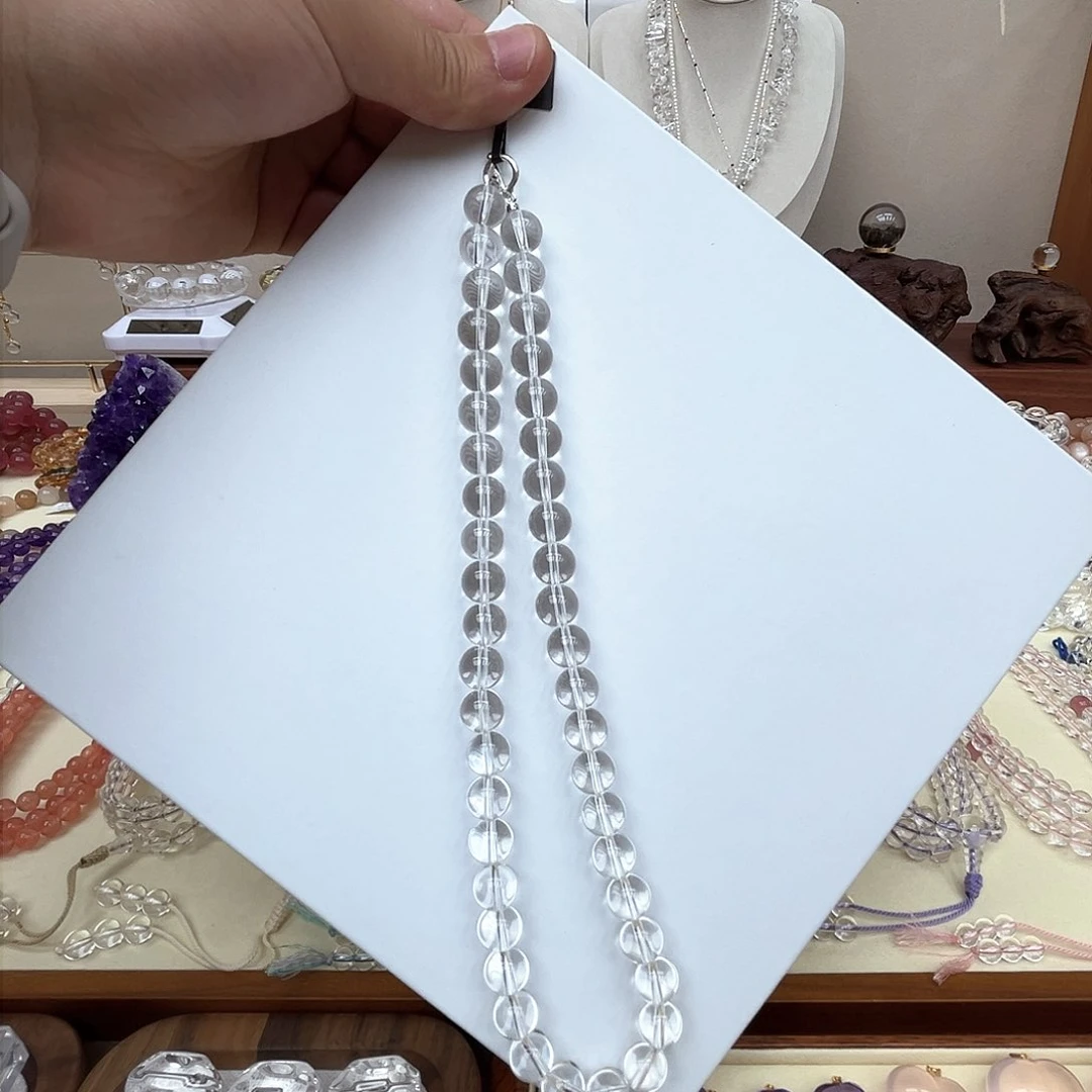 银S925镶嵌颈饰水晶纯天然精工白水晶卡10m锁骨项链