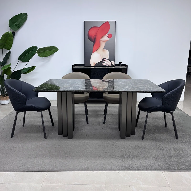 铂金钻奢石餐桌轻奢极简家用餐桌餐厅长方形饭桌子