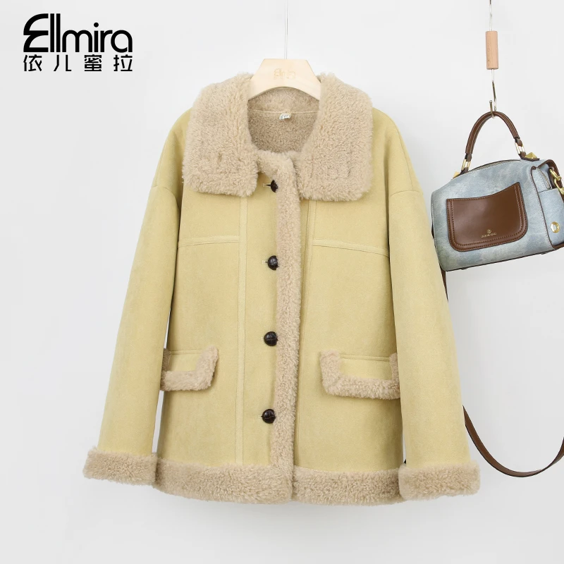 【盈佩】9704女童外套毛毛衣冬款翻领皮毛一体毛绒儿童上衣洋气高级