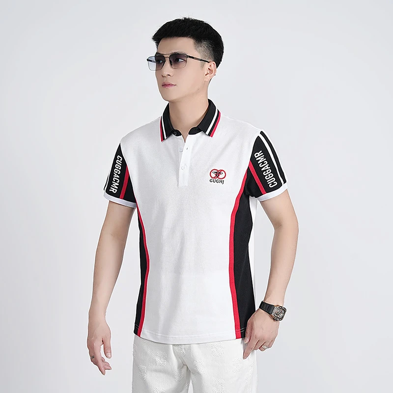 【I.TEX】夏季轻奢潮流撞色字母拼接POLO衫男时尚休闲百搭简约短袖