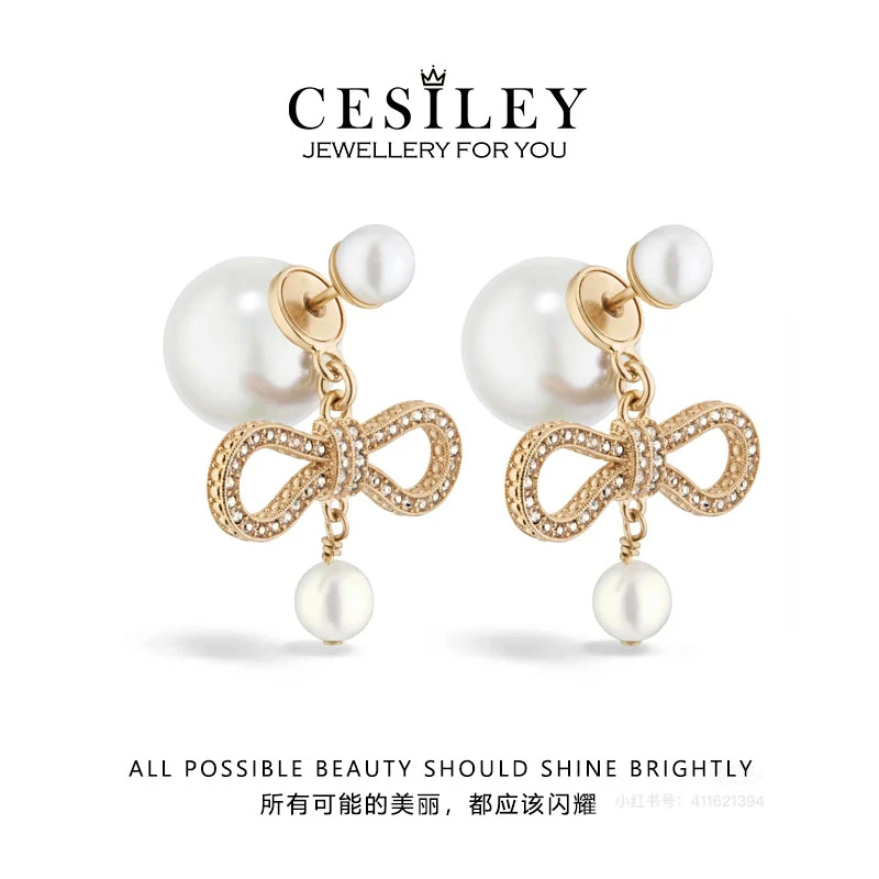 铜合金耳饰 满镶蝴蝶结双珠耳环DTA1085