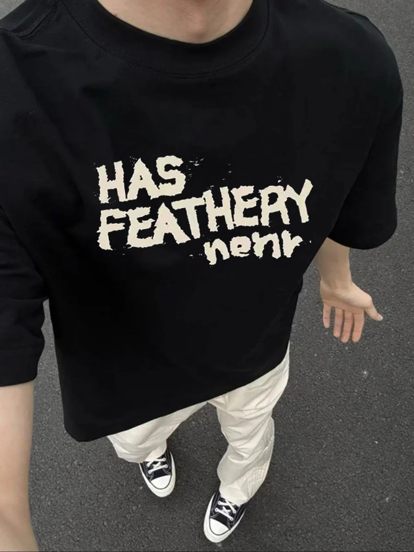 短袖t恤男款夏季美式高街字母印花潮牌重磅纯棉宽松休闲半袖体恤