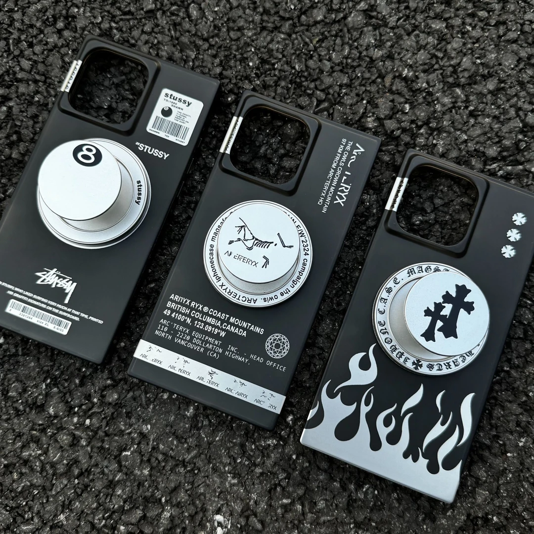 潮牌十字架适用苹果16全包15ProMax支架14方形iPhone13磁吸手机壳