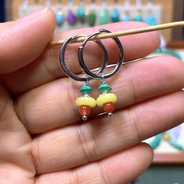 琥珀银S925镶嵌裸石耳圈