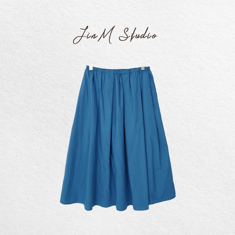 Jinmstudio丨【屁屁裙】纯手工拧褶复古蓝A字裙602501A3290