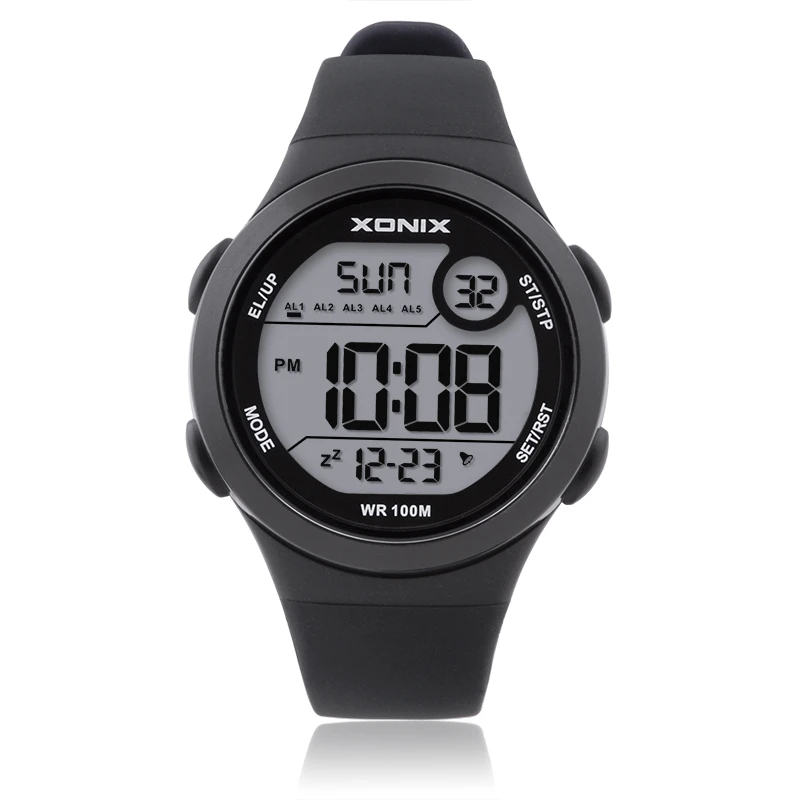 XONIX新款2024简约电子表学生防水运动夜光多组闹铃黑色手表女DAO