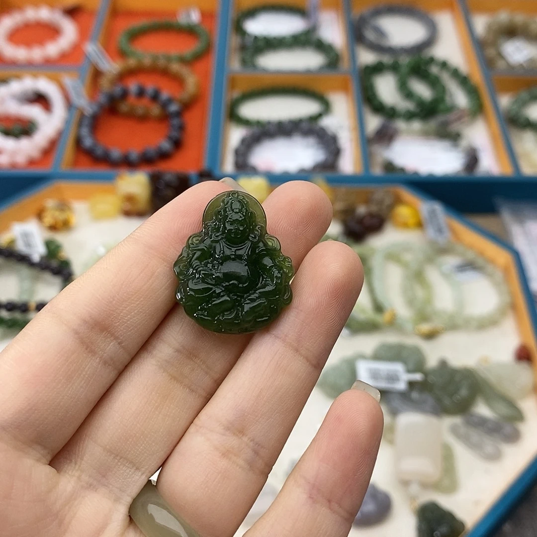 和田玉未镶嵌颈饰w34碧玉财神爷