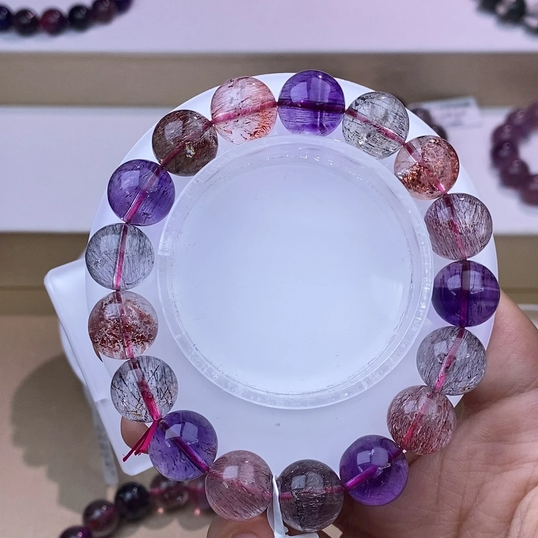 水晶手链未镶嵌d*黑加仑超七12mm+