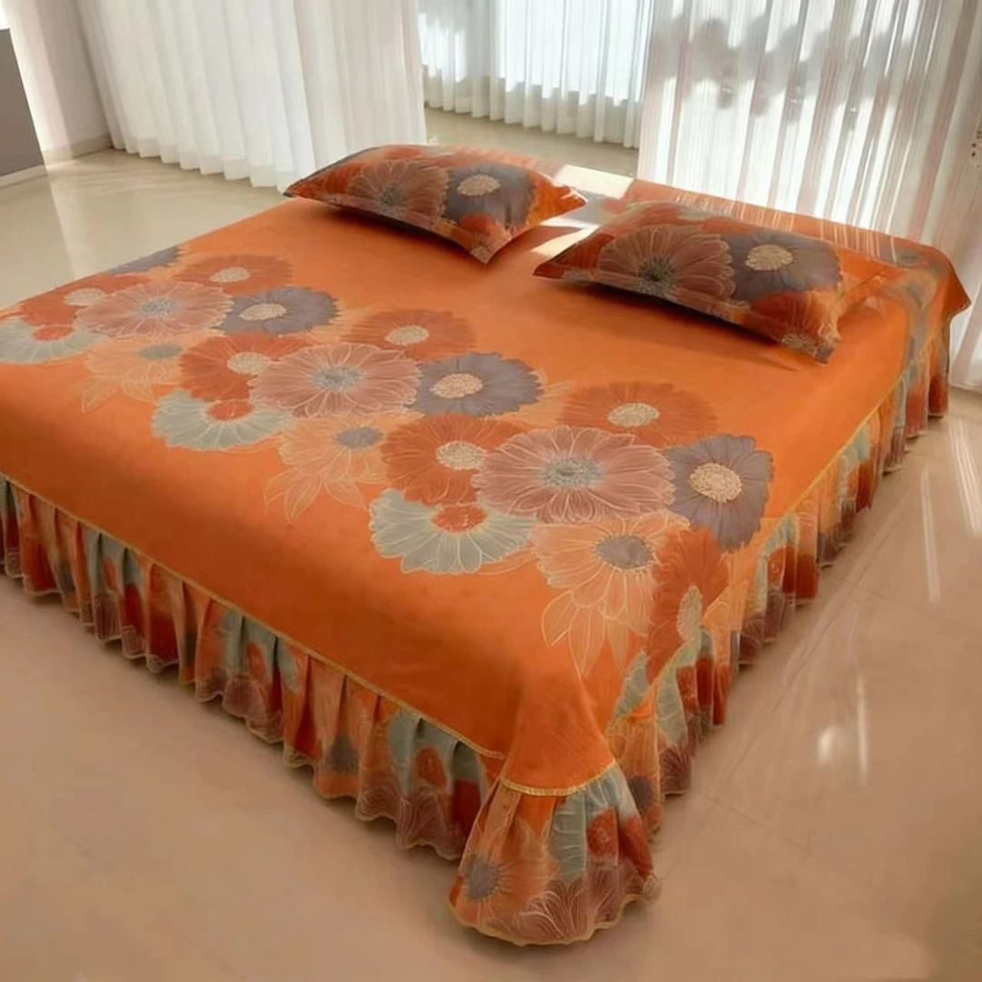 【四件套】加厚秋冬床裙款【向阳花开】四件套时尚亲肤印花简约斜纹