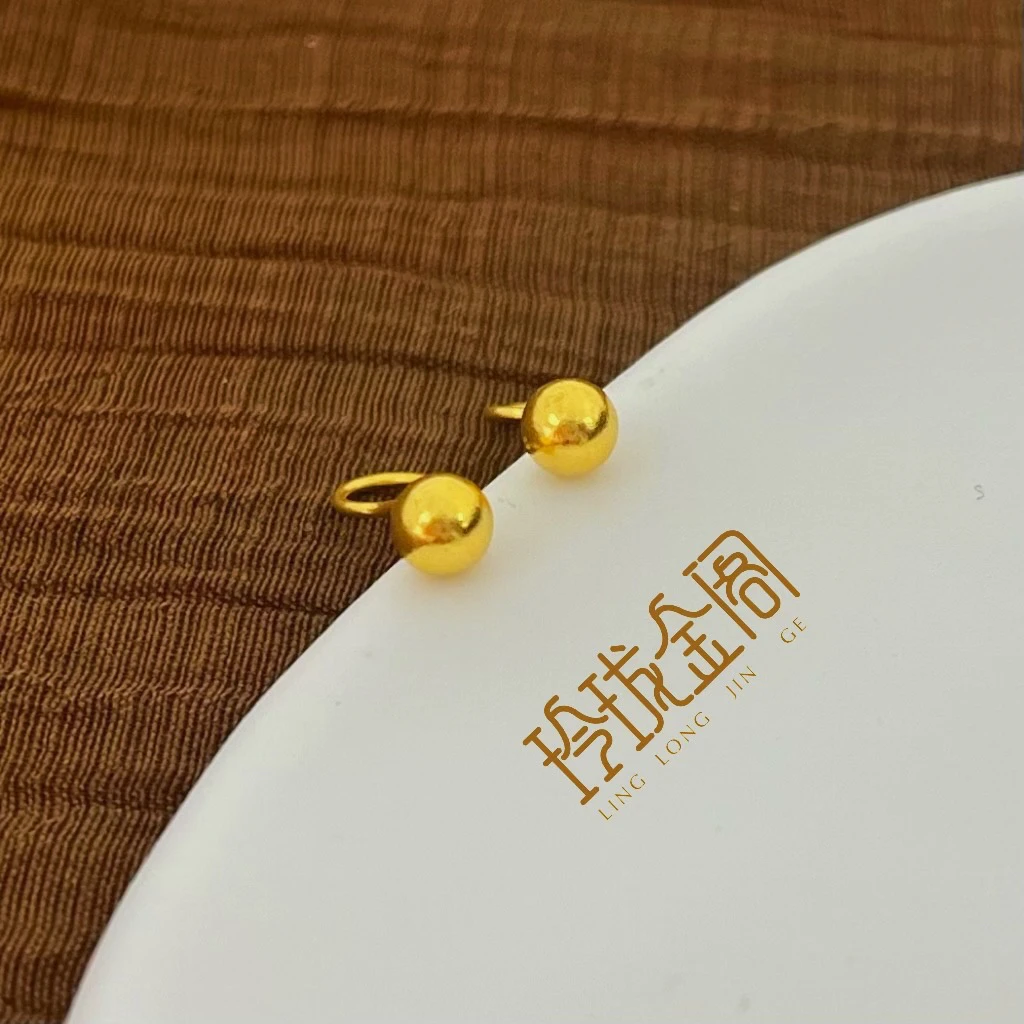 足金999 气质足金4m光珠黄金耳钉送礼物轻克重弯针