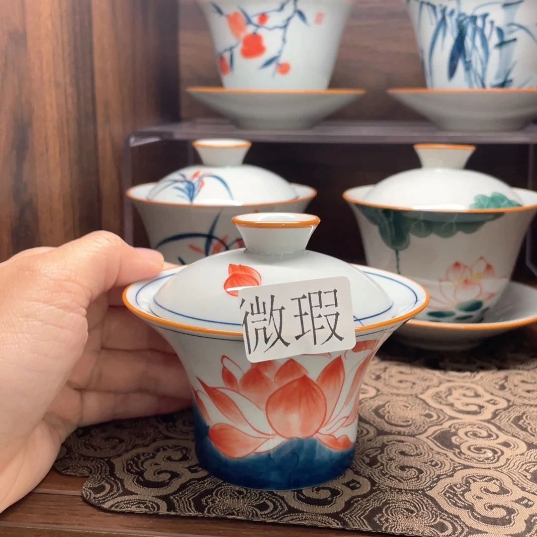 釉下手绘茶具微瑕