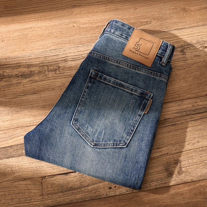 新款破洞牛仔裤男宽松直筒休闲户外潮流百搭男士男款九分裤子