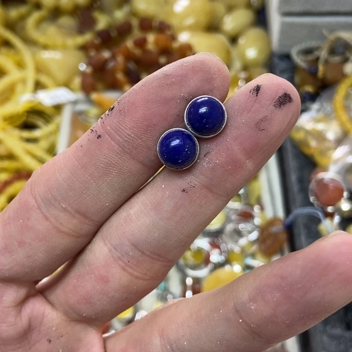 青金石银S925镶嵌耳钉多样性发货