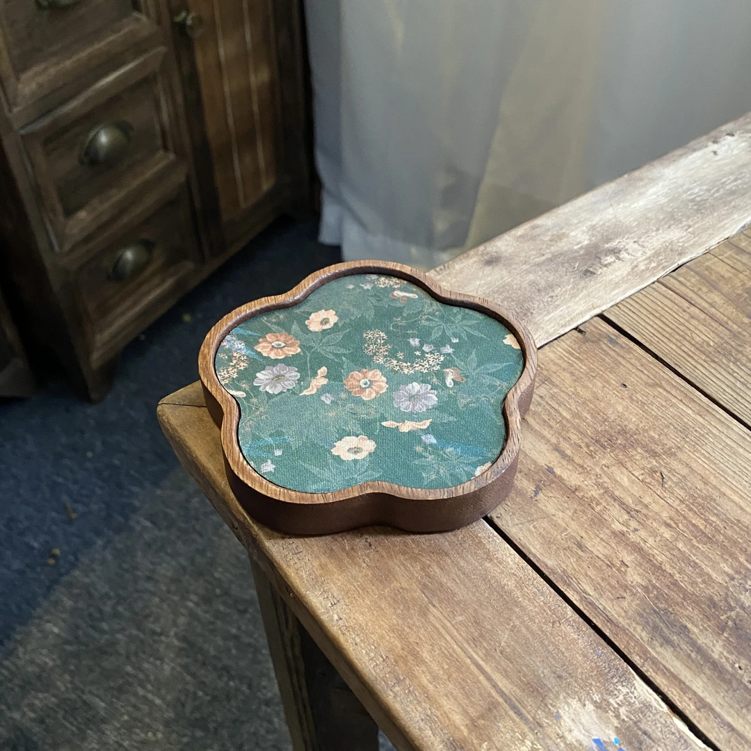 四海新品【小号松石绿五花瓣壶承】胡桃木小号壶承杯垫10*10cm