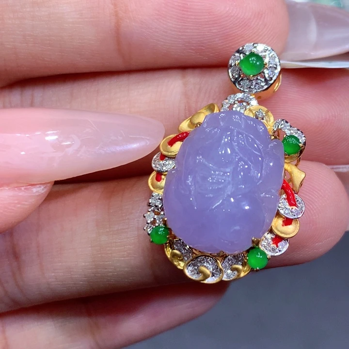 翡翠18K金镶嵌吊坠(不含链)