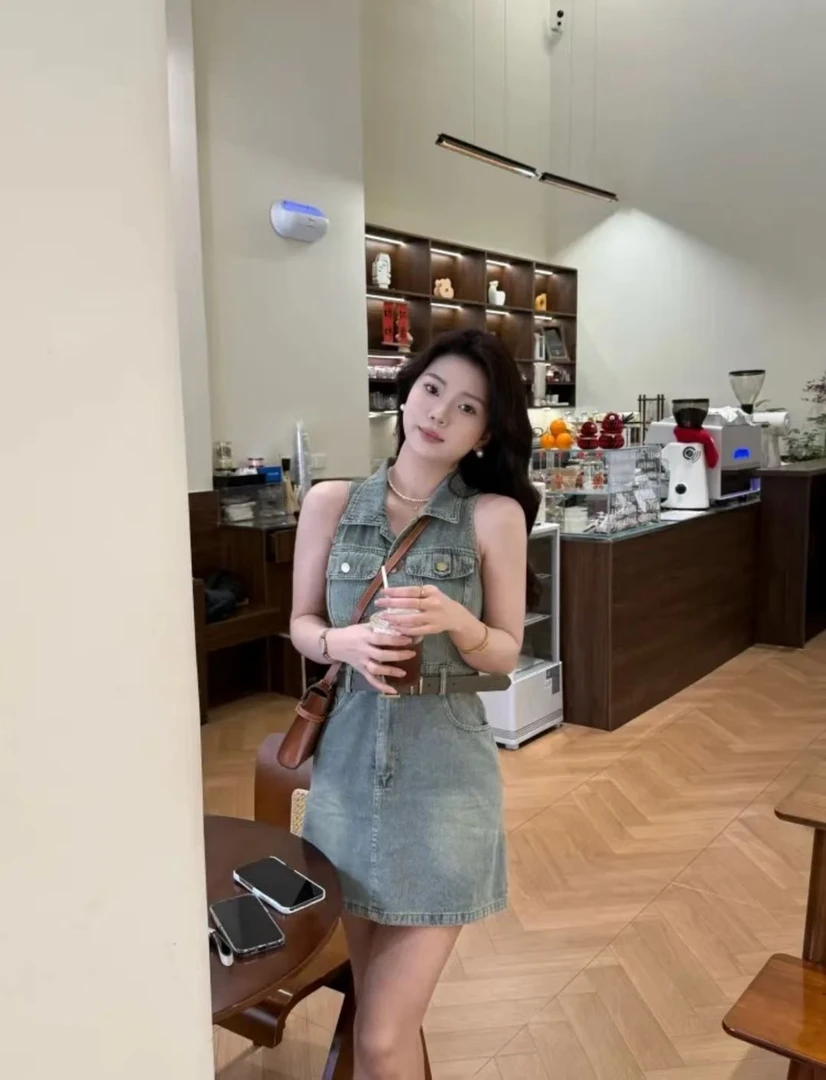 900-999 夏季牛仔裙显瘦背带连衣裙裙子时尚做旧百搭连衣裙