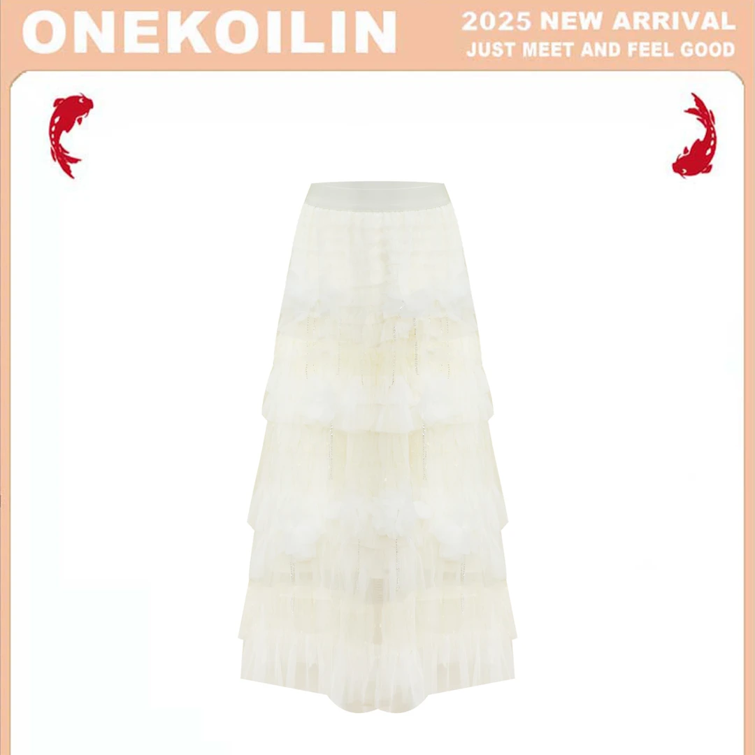 OneKoilin“柔光漫纱”手工立体花朵刺绣蓬蓬蛋糕半裙 RGMS