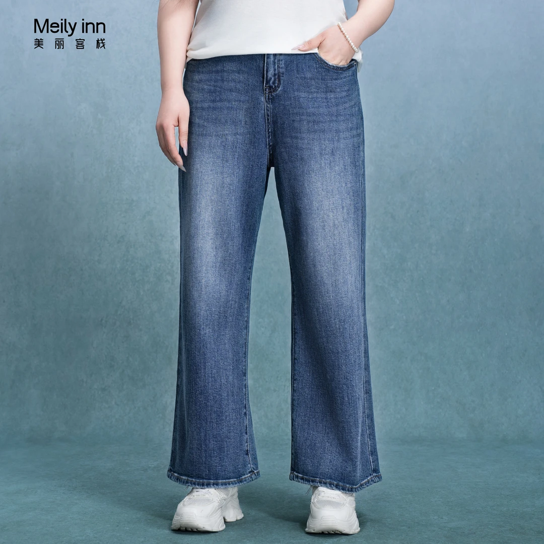 美丽客栈原创高端大码女装胖mm200斤加肥加大小个子九分新牛仔裤