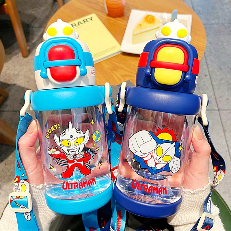 奥特曼儿童双饮吸管杯男女孩上学专用塑料杯小学生水壶幼儿园水杯