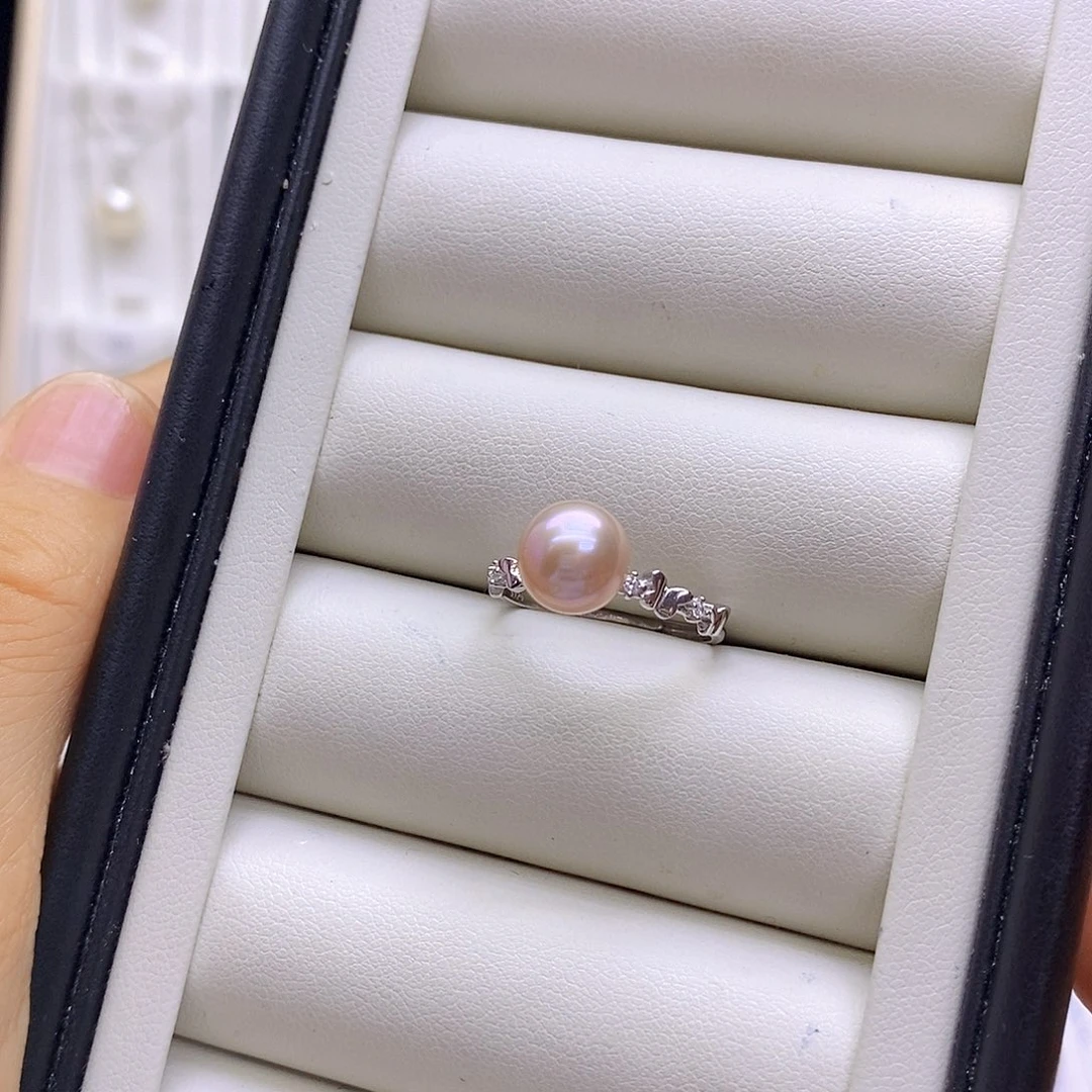 戒指银S925镶嵌淡水珍珠暖*