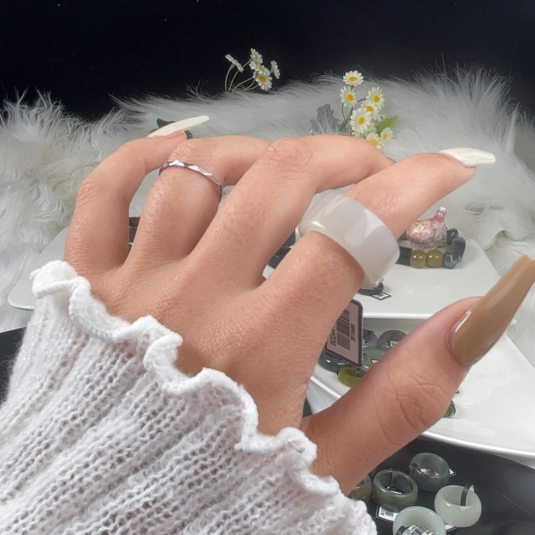 和田玉未镶嵌戒指U46暖白圆切17.5mm