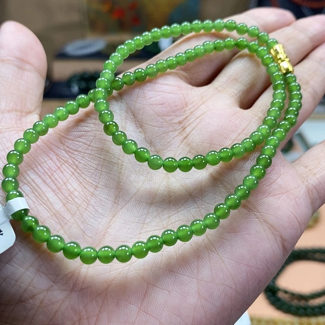 颈饰未镶嵌和田玉（碧玉）4mm果绿