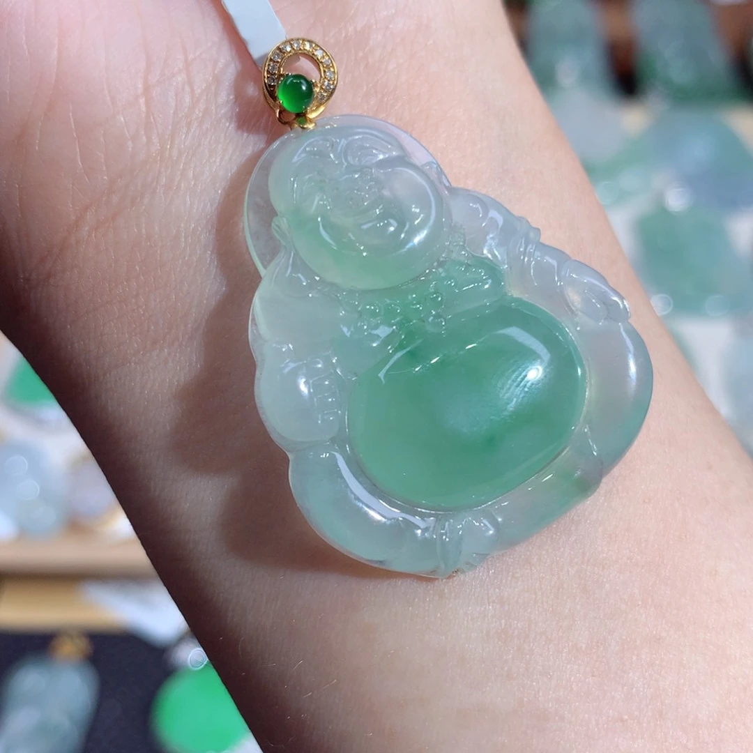 翡翠18K金镶嵌吊坠(不含链)翡翠