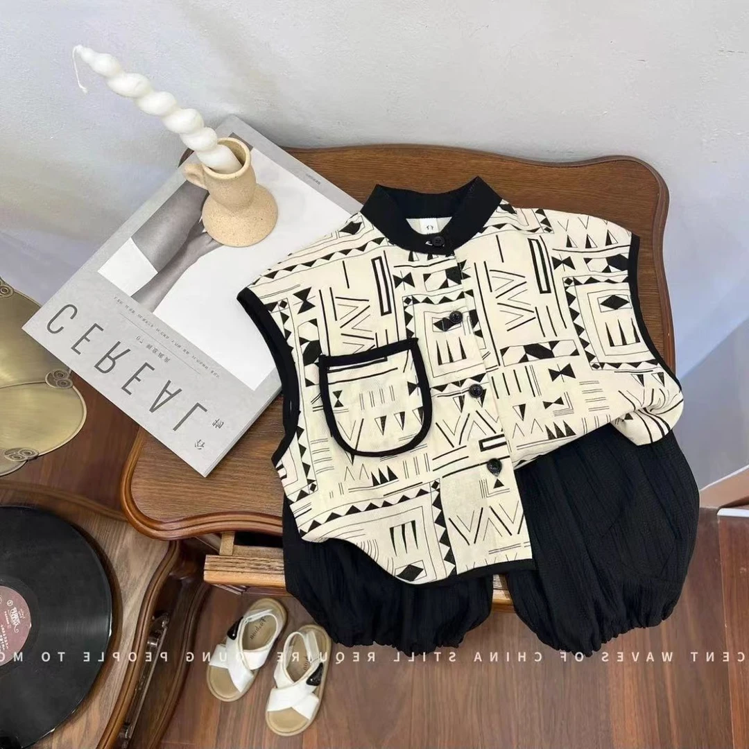 男童夏季套装2025新款韩版网红酷帅儿童无袖背心休闲短裤两件套潮