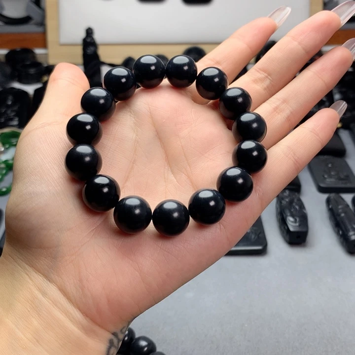 手串未镶嵌和田玉（墨玉）特价14mm