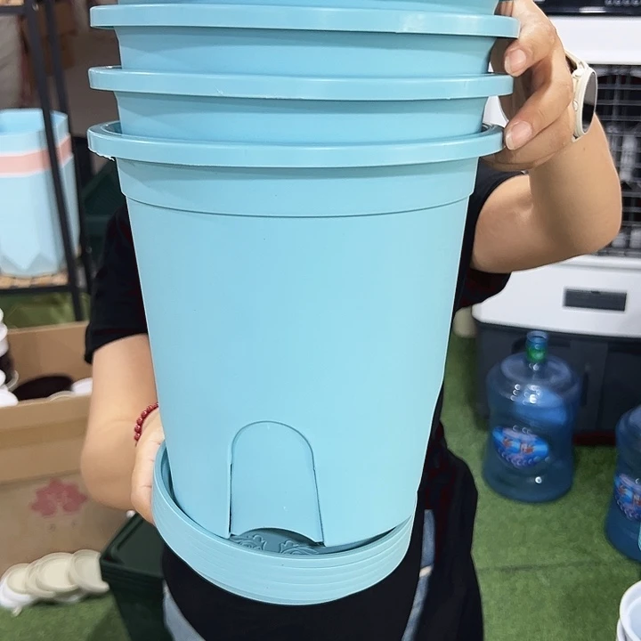 特价圆形控根口21高21蓝色带托5只