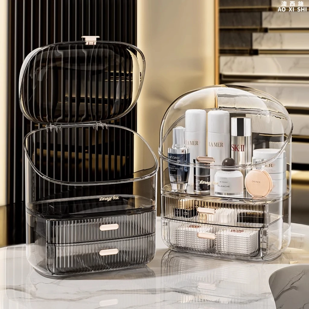 澳西施化妆品收纳盒桌面防尘抽屉式口红整理箱梳妆台护肤品置物架