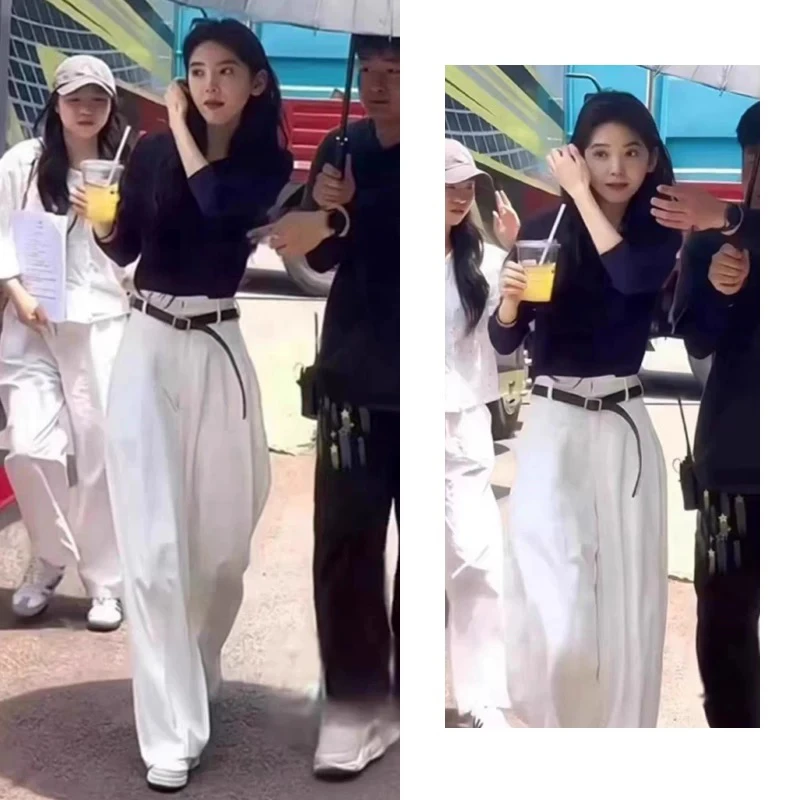 28043老钱风卡其色夏薄款高腰宽松休闲裤31015裤长100