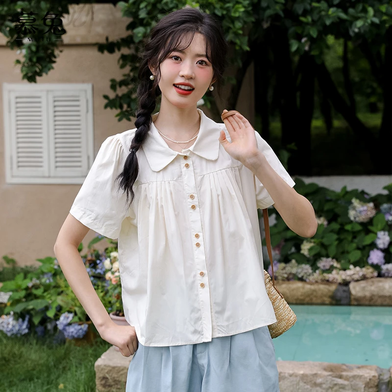慕兔法式温柔风宽松娃娃衫上衣女2025夏季新款设计感小众短袖衬衫