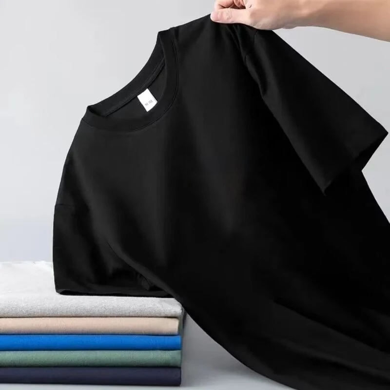 时尚新款黑色t恤男短袖圆领修身休闲上衣服夏季潮流纯色体恤半袖