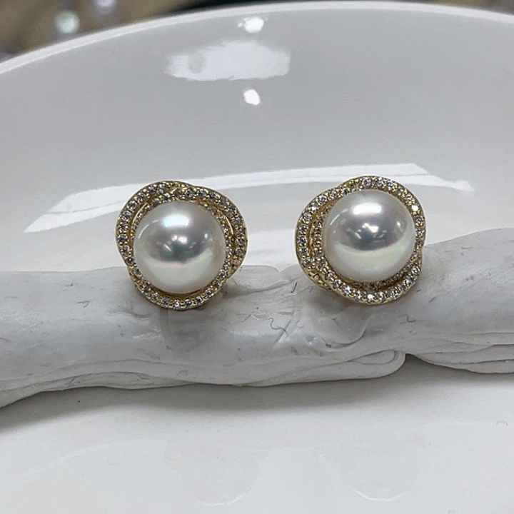 耳饰银S925镶嵌海水珍珠AK 8-9mm 50号