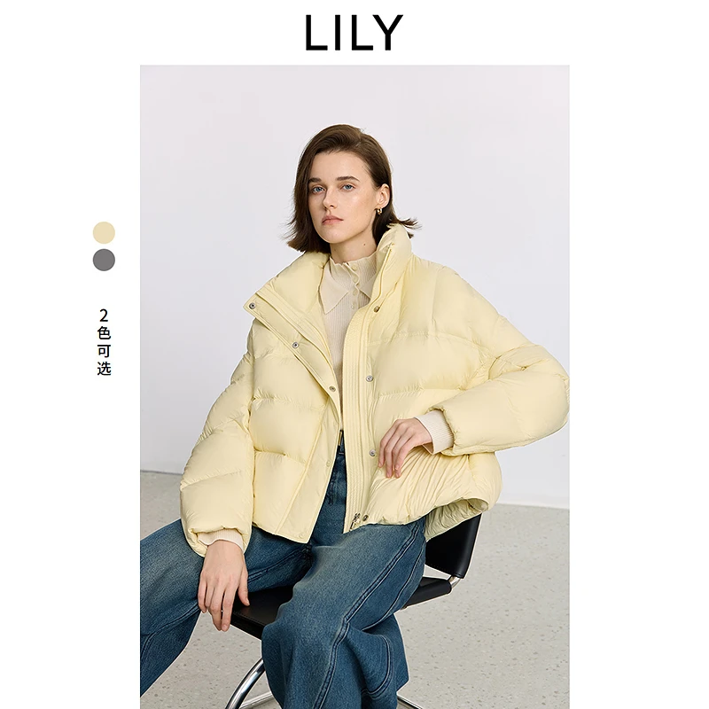 LILY2025冬新款女装气质立领90鸭绒纯色泡芙羽绒外套125449DD963