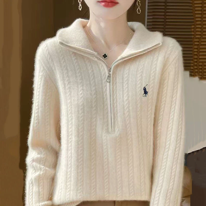 羊毛衫半拉链半高领减龄厚款气质宽松针织衫1525