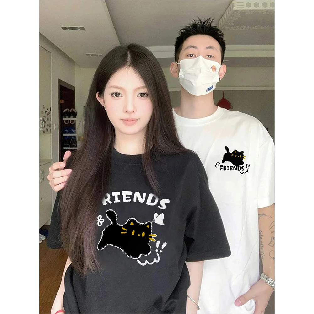 高级感猫咪特别的情侣装短袖t恤2025新款夏季韩系小众T恤女装直播