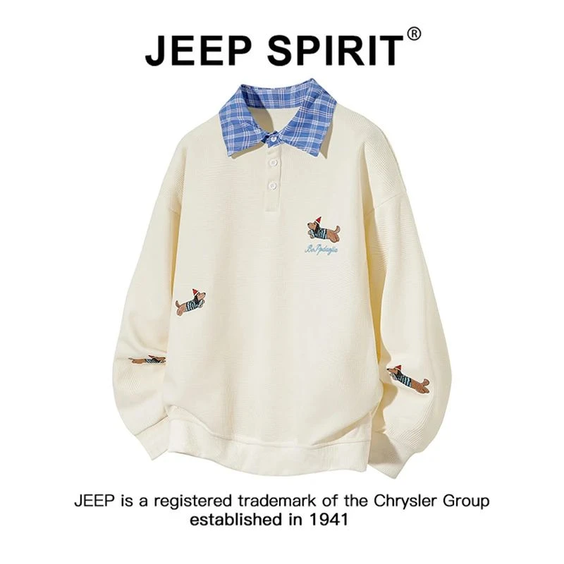 JEEP SPIRIT休闲腊肠狗假两件翻领卫衣男士春秋季新款