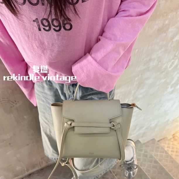 95新 Celine/思琳 复燃精选/灰绿色nano鲶鱼斜挎包