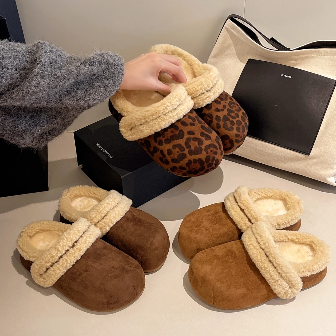 复古港风休闲包头拖女一鞋两穿2025秋冬新款时尚百搭加绒毛毛棉鞋