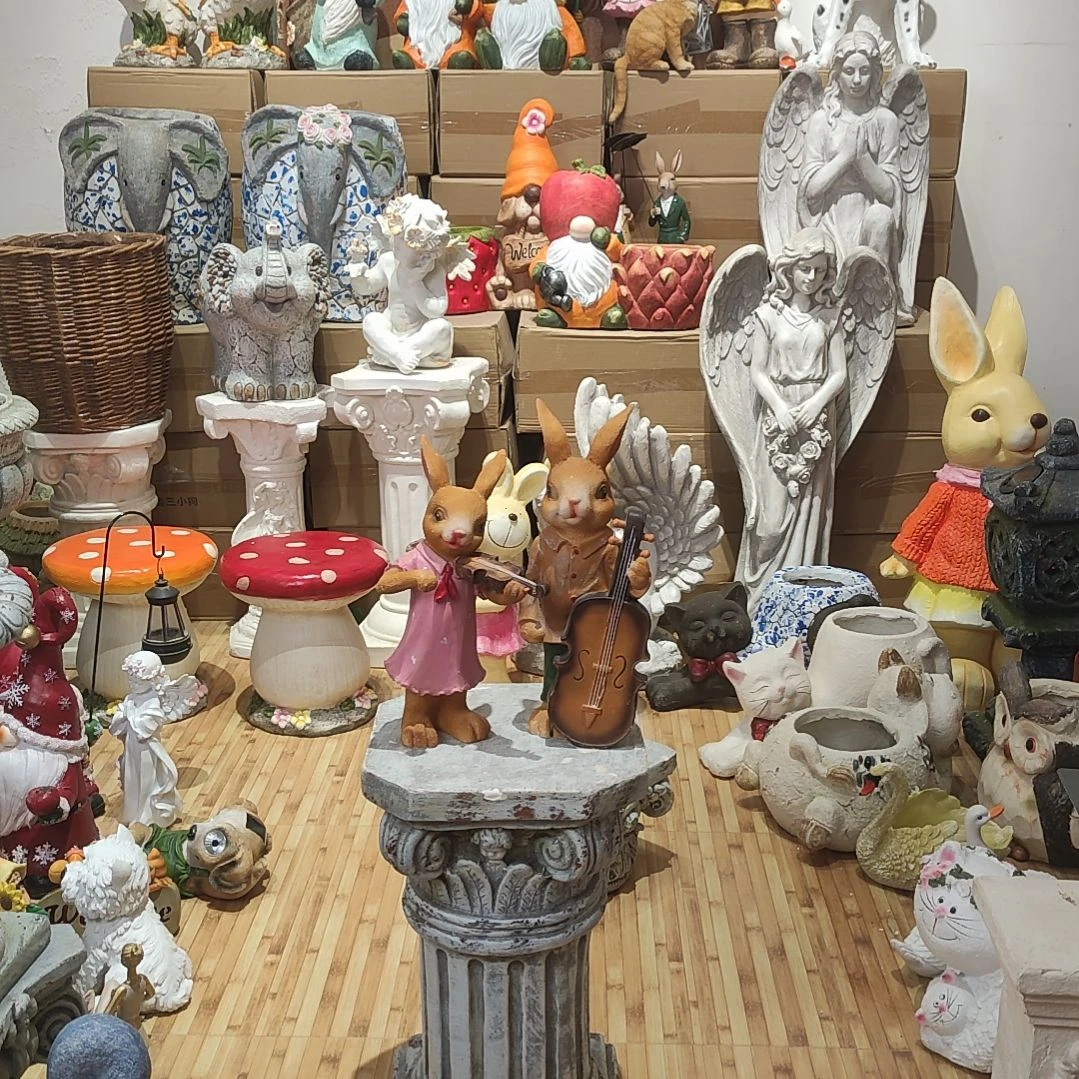 合成树脂拉琴兔子一对